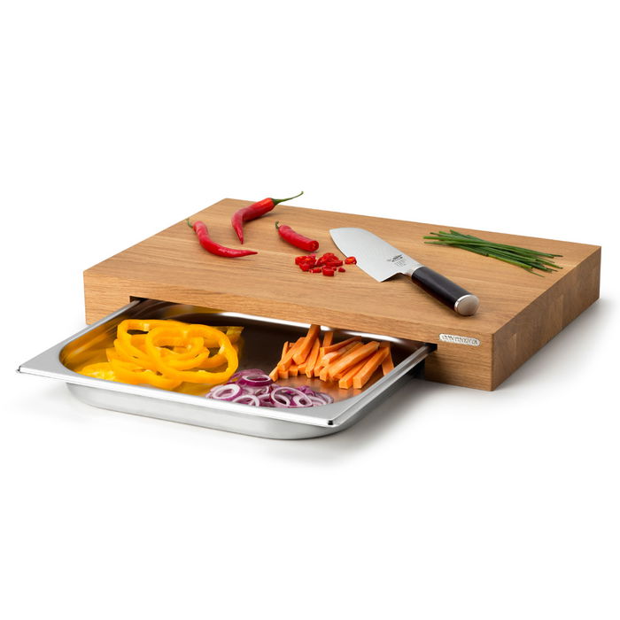 Continenta Tabla Cortar Con Bandeja 39x27 Madera de Roble con Cajón Acero Inoxidable